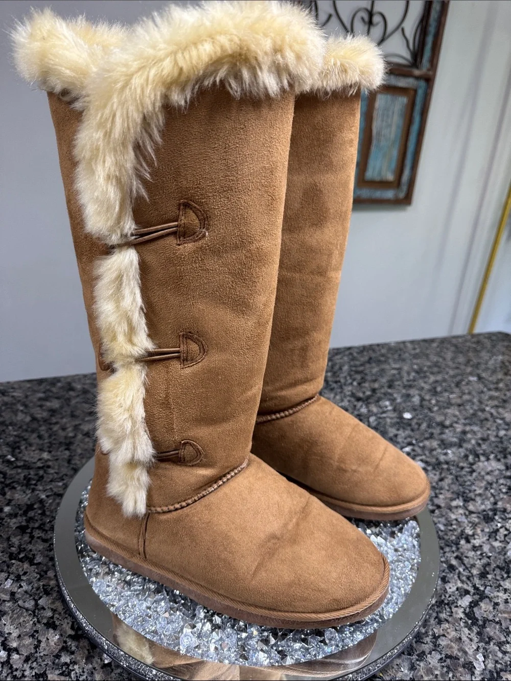 JustFab Chestnut Faux-Fur Trim Tall Winter Boots EUC 10